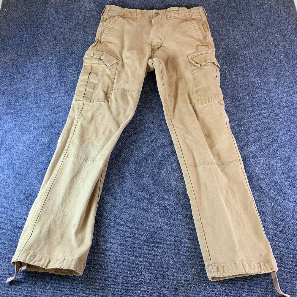 Vans Cargo Pants Mens 32 Tan Cotton Utility Pockets Drawstring Hem Straight Leg